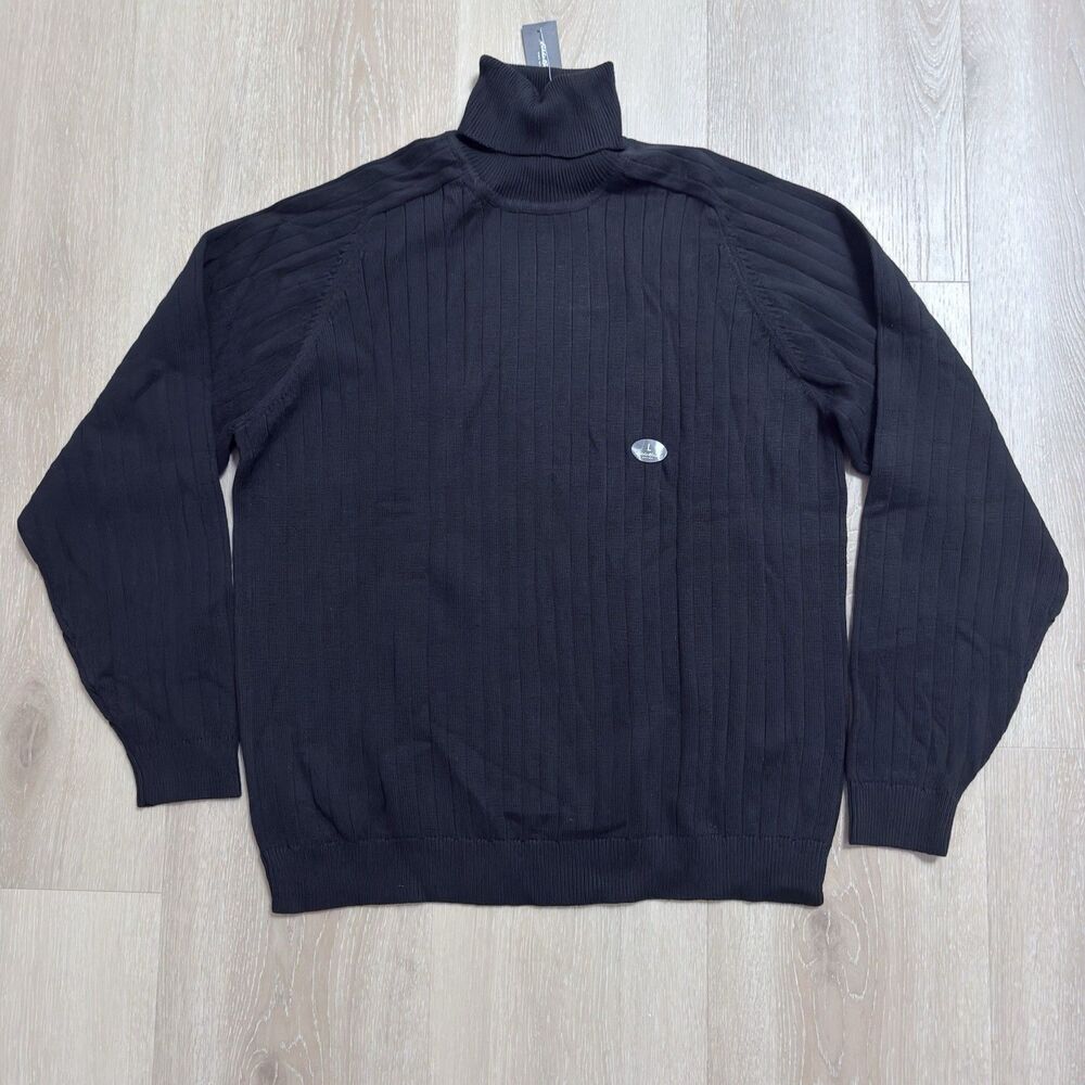 New VTG Y2K Eddie Bauer Ribbed Turtleneck Sweater 100% Cotton Black Sz L Unisex